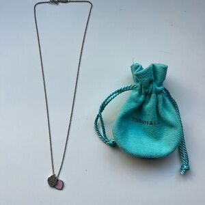 Tiffany & Co. Silver and Pink Heart Necklace with Blue Pouch